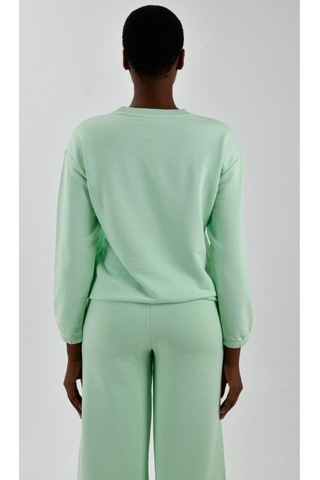 Kadın Önü Logo Baskılı Bisiklet Yaka Sweatshirt Mint