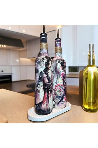 El Yapımı Japon Kadın Desenli Renkli 750 Ml Zeytinyağı Sıvıyağ Şi