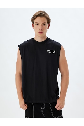 Koton Slogan Baskılı Atlet Bisiklet Yaka Kolsuz Pamuklu Siyah 4sam30046mk