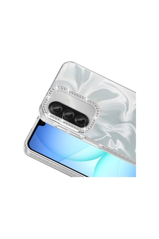 Samsung Galaxy Uyumlu A37 Kılıf Airbagli Parlak Taş Detay Tasarımlı Esila Kılıf Beyaz