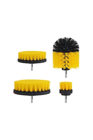 4 Parçalı Elektrikli Fırça Seti, Yuvarlak Temizleme Fırçası, Sarı