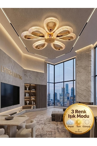 Damla Model 8'li Gold 3 Renk Modu Ledli Tavana Sıfır Salon Mutfak Çocuk Yatak Odası Led Avize