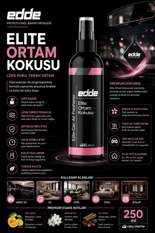 Edde Elite Araba Araç Oto Ortam Kokusu Araç Içi Kokuları Oto Parfümü 250 Ml Oto Detailing 250ml