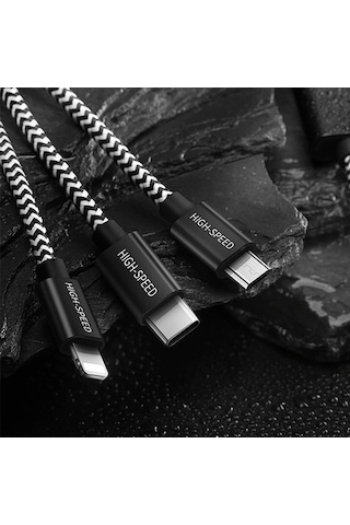 Dux Ducis 3In1 Lightning + Type C + Mikro Kopmaz Usb Kablo Gri-Siyah