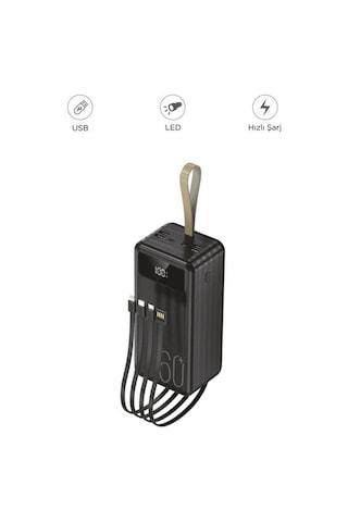 1060 60000mah Ledli 4 Çıkışlı Taşınabilir Hızlı Şarj Dijital Göstergeli Powerbank Siyah