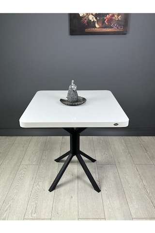 Tepe Beyaz Mutfak Yemek Masası Balkon Masası Kavisli Köşe Siyah Ayak 70 Cm