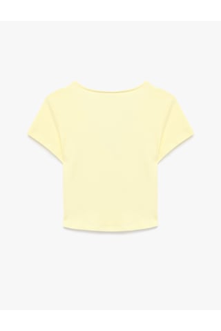 Koton Pamuklu Slim Fit Drapeli Kısa Kollu V Yaka Kruvaze Tişört Sarı 6sak50553ek
