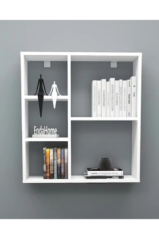 Reyo Enda Home Myra 5 Gözlü Çok Amaçlı Modern Duvar Rafı Beyaz Beyaz