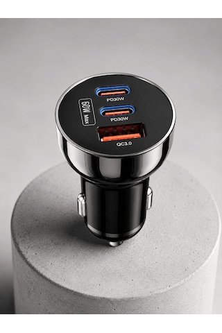3 Portlu Araç İçi Şarj Adaptörü Çift Pd Type-c Ve Qc3.0 Usb Çıkış