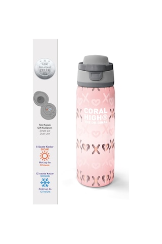 Coral High Pudra Desenli Pipetli Ve Direkt İçim Çelik Termos 800 Ml 38594 Pudra