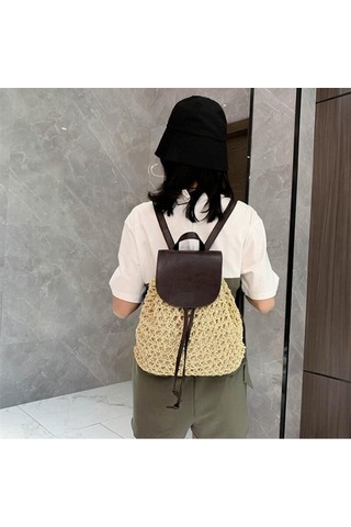 Kahverengi Yogodlns Yeni Kadın Sırt Çantası Tığ Işi Kağıt Halat Örgülü Ipli Kadın Hasır Sırt Çantası Yaz Seyahat Gezisi Bayanlar Dokuma Sırt Çantası Kahverengi