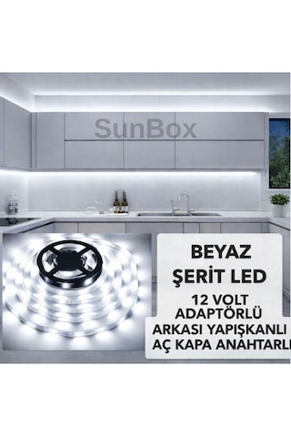 Şerit Led Mutfak Dolabı Tezgah Üstü Tv Arkası Tam Set Adaptörlü Butonlu 5 Metre Beyaz Işık 6500K - Beyaz Işık Şerit Led Mutfak Dolabı Tezgah Üstü Tv Arkası Tam Set Adaptörlü Butonlu 5 Metre Beyaz Işık 6500K - Beyaz Işık
