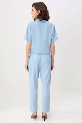 Benerly Kadın Büyük Beden Kısa Kollu Gömlek Yaka Denim Takım %100 Liyosel Mavi