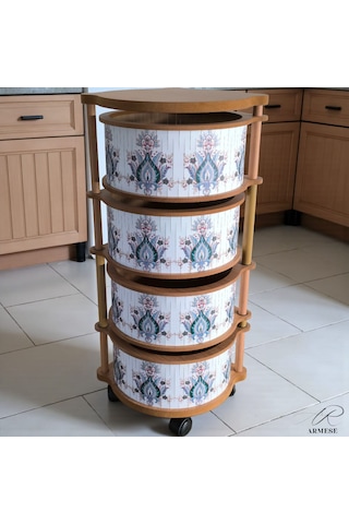 4 Katlı Ahşap Sebzelik Doğal Hasır Model Modern Uv Baskılı, Dayanıklı Ve Şık Tasarım Ahşap - Beyaz