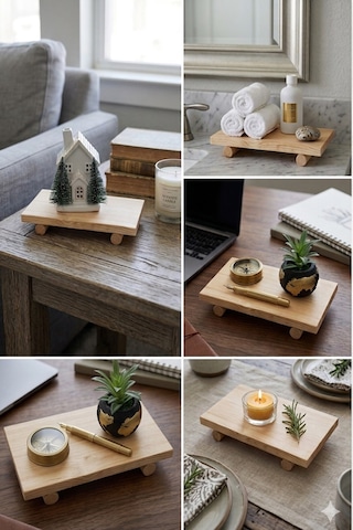 Doğal Çam Ahşap Mini Sunumluk & Dekoratif Stand - 15x10 Cm