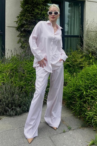 Madmext Pembe Uzun Kollu Çizgili Gömlek Pantolon İkili Takım Mg2124-pembe Pembe