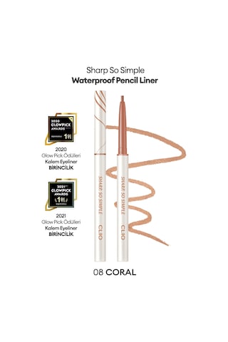 Suya Dayanıklı, İnce Uçlu Göz Kalemi Clıo Sharp So Simple Waterproof Pencil Liner 008 Coral 08