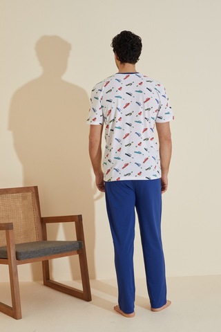 Siyah İnci Bisiklet Yaka Baskılı Örme Pijama Takım 25109830 Beyaz
