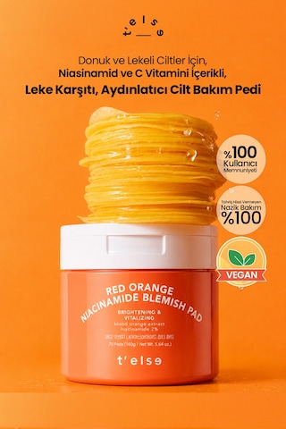 Leke Karşıtı, Aydınlatıcı Cilt Bakım Pedi Telse Red Orange Niacinamide Blemish Pad 70 Pads