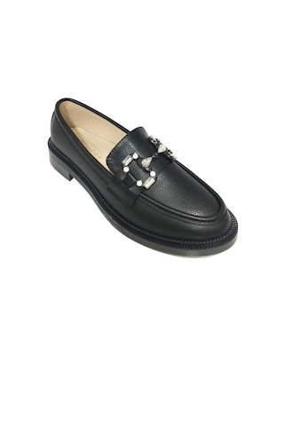 Comfort Shoes 303-24 Deri Trend Fashion Taşlı Kadın Babet Sıyah