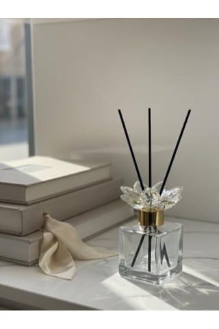 Mucit Home Kristal Taşlı Ve Gold Kapaklı Şeffaf Koku Şişesi Ve Bambu Çubuğu