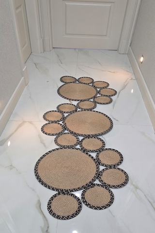 Doğal Görünümlü Asimetrik Modern Dekoratif Banyo Koridor Halı Paspas 35x100 Cm Bej