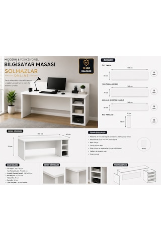 Gaming Modern Bilgisayar & Çalışma Masası 140x60x75 Cm Beyaz