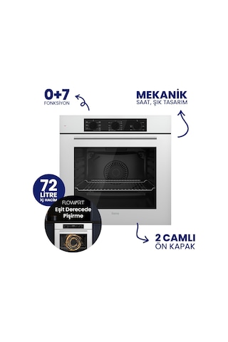 Flowart Turbolu Silenart QBL62CB - SC406 - D078SA Beyaz 65 Cm Woklu Ocak Cam Ankastre Set