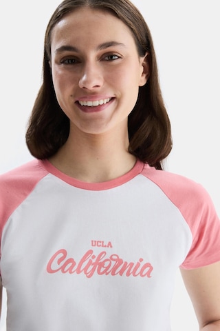 Ucla Carolına Pembe Bisiklet Yaka Baskılı Standard Fit Kadın Tshirt Pembe
