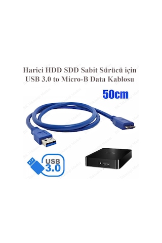 Harici Hdd Sdd Sabit Sürücü Için Usb 3.0 - Micro-B Veri Kablosu
