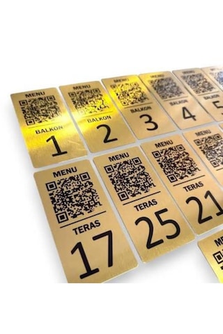 Qr Kod Menülü Gold Masa Numarası - Kişiye Özel Baskılı Masa Numaratörü 1-20 Arası 10x5 Cm