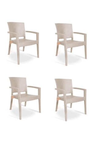 4'lü Set Rattan Victor Kollu Sandalye Koltuk Kapuçino Bej