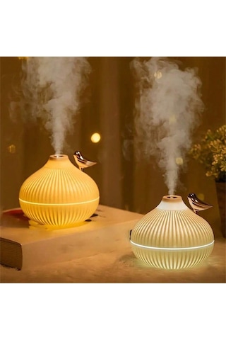 Ultrasonik 300 Ml Hava Nemlendirici Buhar Makinesi Kuş Detaylı Aroma Difüzörü Gece Lambası