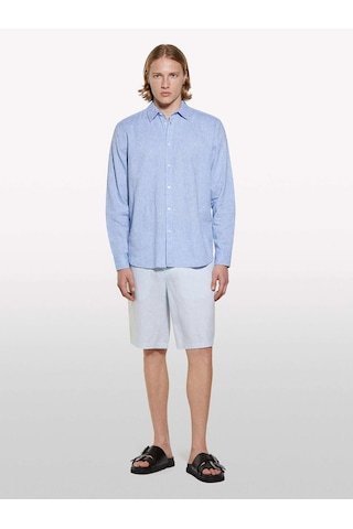 %100 Keten Slim Fit Bermuda Şort Erkek Mavi Şort - 325p4aghs9010 Açık Gri