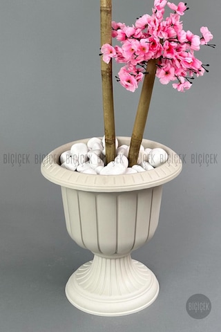 Biçiçek Yapay Pembe Sakura Ağacı 125 Bahar Dalı Krem Nergi̇s Saksıda