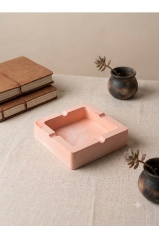 Pembe Kare Küllük - Modern Dekoratif Taş Küllük 9x9 Cm