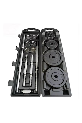 Çantalı Döküm Plaka Dambıl Seti 50 Kg Siyah Dumbbell Set