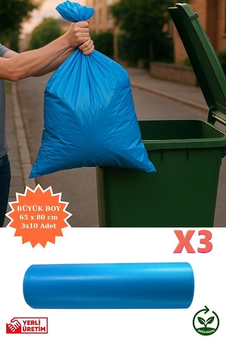 Premium Büyük Boy Çöp Poşeti 65x80 Cm 3x10 Adet Ev Mutfak Banyo İş Ofis Avantajlı Ekonomik Paket