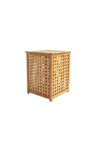 Kalın Ahşap Bambu Kirli Çamaşır Sepeti Kumaş Çantalı Sepet 40x40x58cm Çok Renkli