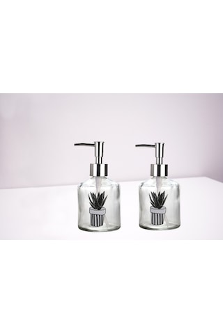 Banyo Seti Cam Sıvı Sabunluk 2 Adet,kaktüs 1 Desen 300ml 7,6x15,5 Çok Renkli