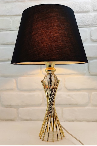 Gold Kaplama Burgu Metal Ayaklı Kristal Cam Toplu Siyah Kumaş Ş Altın - Siyah