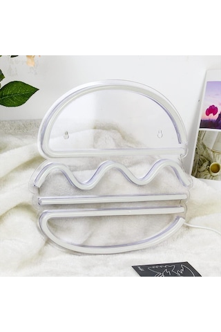 Soulader Hamburger Şeklinde Neon Işık Dekor Çocuk Odası Genç Odası Duvar Aydınlatması Beyaz