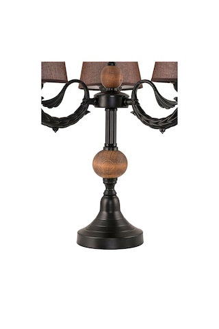 Üçlü Şamdan Masa Lambası Abajur Siyah Kahverengi Şapkalı Siyah