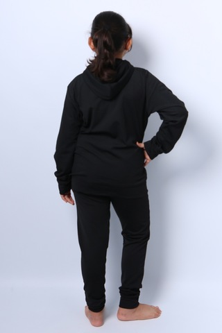 Kız Çocuk Eşofman Takımı Kapşonlu Fermuarlı Ribanalı C59 Siyah