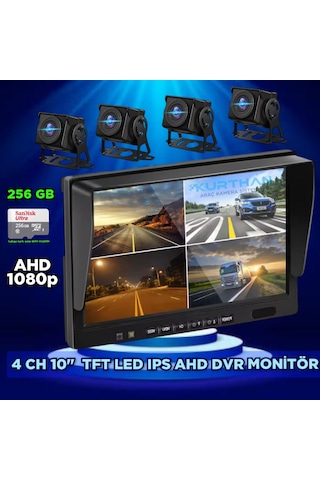 10'' Dvr Ekran 4 Adet 180 Derece Balık Gözü Geniş Açı Ahd Kamera
