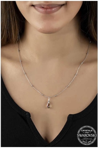 Swarovski Crystal Taşlı Ametist Top Zincir Gümüş Kadın Kolye-204286 Çok Renkli