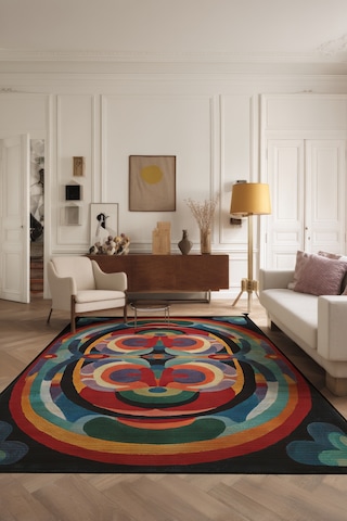Artevo 05 Renkli Püsküllü Siyah Soyut Desenli Halı Modern Mutfak Koridor Oturma Odası Salon Halısı Renkli K