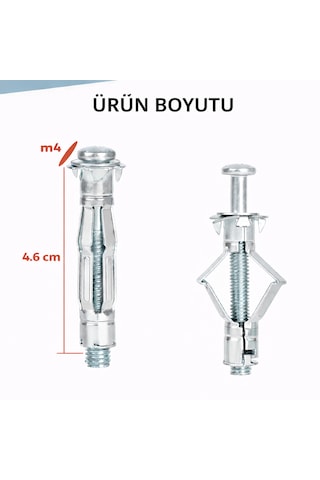 4x46 Metal Paraşüt Dübeli Alçıpan, Çelik, Tuğla & Bims Duvar Uyumlu Boşluk Dübel 5 Adet