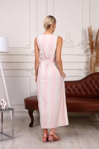 Aymeravm - Kemerli Çizgili Kalın Askılı Kadın Elbise - Mas0506Ga