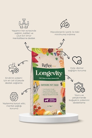 Plus Longevity Orta Ve Büyük Irk Yetişkin Köpek Maması 2700g